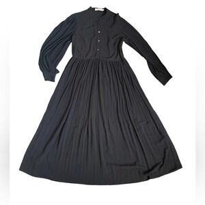 Traffic People Black Long Sleeve Pleated Maxi Dress